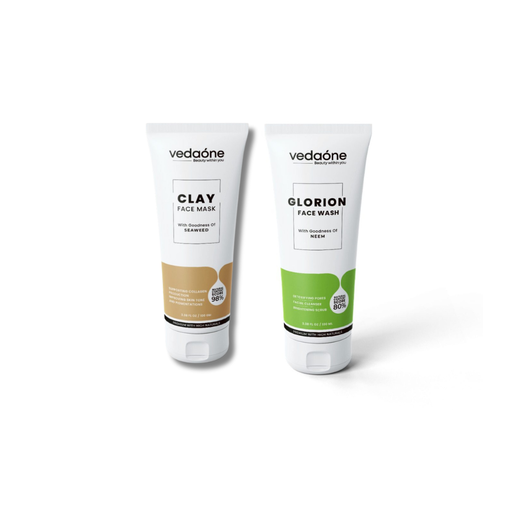 Clay face mask and glorion face wash combo