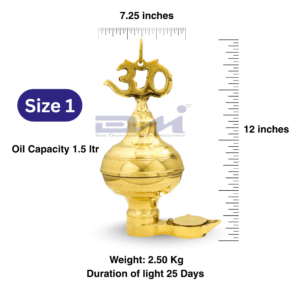 DMI Brass Nandadeep Akhanda Jyothi Deepa 12” Height | 2.5 kg (25 Days Burning) Size No.1
