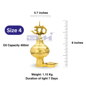 DMI Brass Nandadeep Akhanda Jyothi Deepa 8” Height | 1.15 kg(7 Days Burning) Size No.4