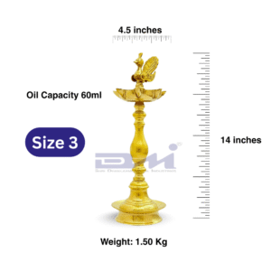 7 Faced Ethnic Brass Samai – Mayur Design at Centre, Plain Pattern (14 Inches) – Pair Size No.3