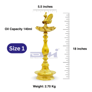 7 Faced Ethnic Brass Samai – Mayur Design at Centre Plain Pattern (18 Inches) – Pair (Size No.1)