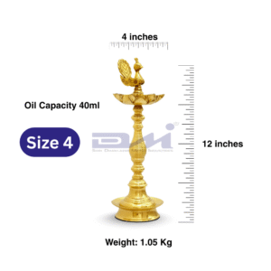 7 Faced Brass Mayur Design Samai / Peacock Design Samai (12 Inches, Lined Pattern) – Size No.4