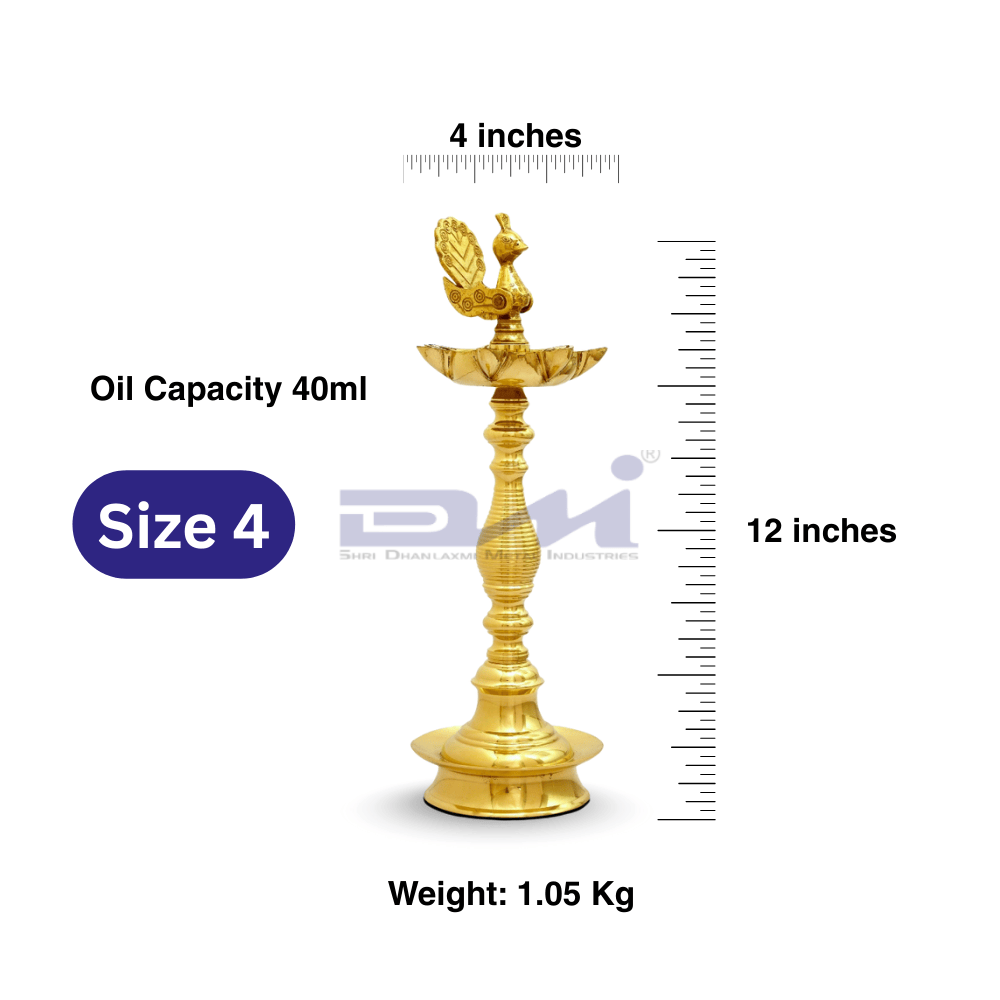 7 Faced Brass Mayur Design Samai / Peacock Design Samai (12 Inches, Lined Pattern) – Size No.4 - Image 2