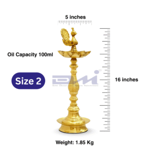 7 Faced Brass Mayur Design Samai / Peacock Design Samai (16 Inches, Lined Pattern) – Size No.2