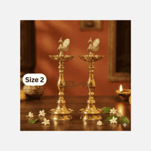 7 Faced Ethnic Brass Samai – Mayur Design at Centre Plain Pattern (16 Inches) – Pair Size No.2