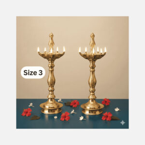 Paired, 7 Faced Brass Samai Kalash Design & Lined Patten Stand (14 Inches) – Size No.3