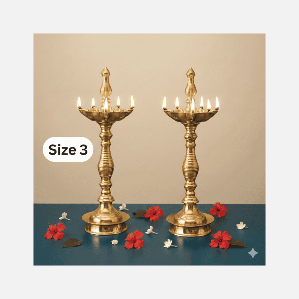 Paired, 7 Faced Brass Samai Kalash Design & Lined Patten Stand (14 Inches) – Size No.3