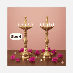 Paired, 7 Faced Brass Samai Kalash Design & Lined Patten Stand (12 Inches) – Size No.4