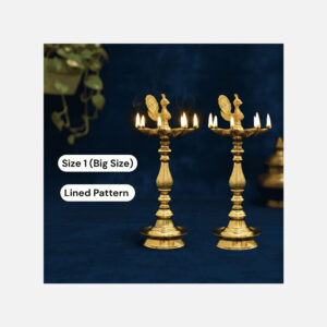 7 Faced Brass Samai – Mayur Design (18 Inches) Lined Pattern – Pair (Size No.1) Big Size