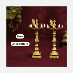 DMI’s 7 Faced Brass Samai – Mayur Design at Centre, Lined Pattern (12 Inches) Size No.4 – Pair