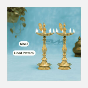 7 Faced Brass Samai – Mayur Design (10 Inches) Lined Pattern – Pair (Size No.3)
