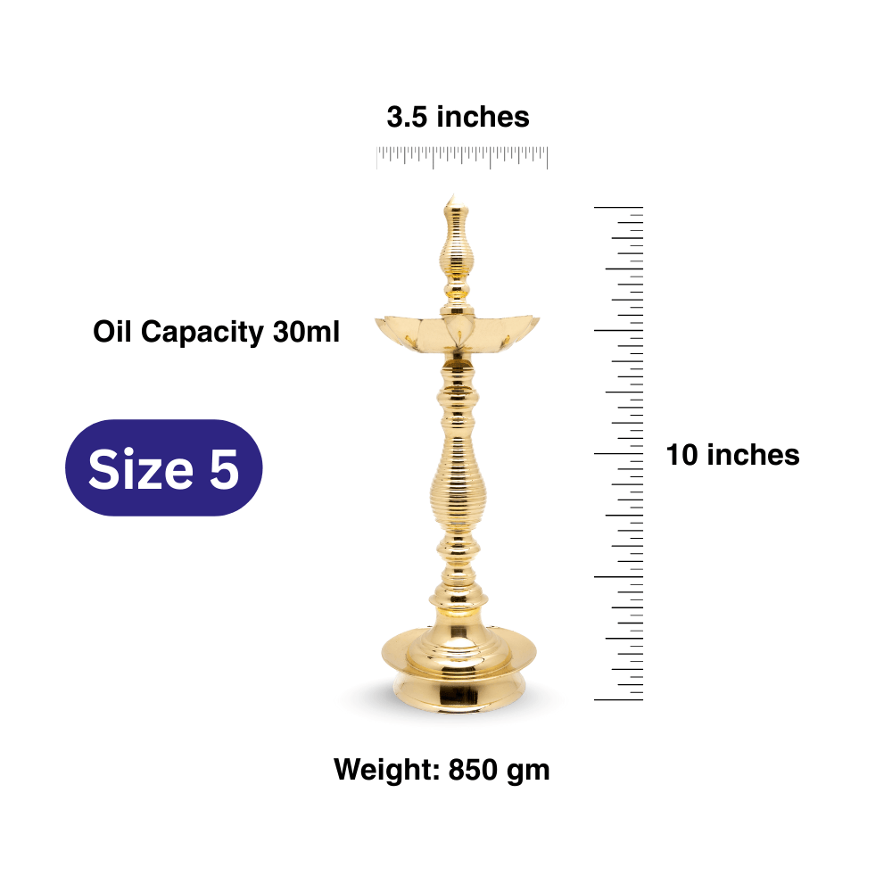 Paired, 7 Faced Brass Samai Kalash Design & Lined Patten Stand (10 Inches) – Size No.5 - Image 2