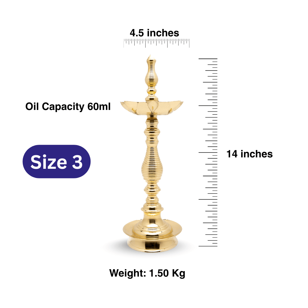 Paired, 7 Faced Brass Samai Kalash Design & Lined Patten Stand (14 Inches) – Size No.3 - Image 2