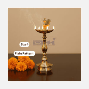 7 Faced Brass Mayur Design Samai / Peacock Design Samai (12 Inches, Plain Pattern) – Size No.4