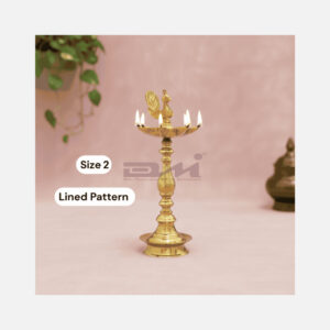 7 Faced Brass Mayur Design Samai / Peacock Design Samai (16 Inches, Lined Pattern) – Size No.2