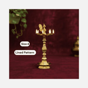 7 Faced Brass Mayur Design Samai / Peacock Design Samai (12 Inches, Lined Pattern) – Size No.4