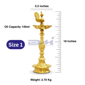 7 Faced Brass Mayur Design Samai / Peacock Design Samai (18 Inches, Lined Pattern) – Size No.1